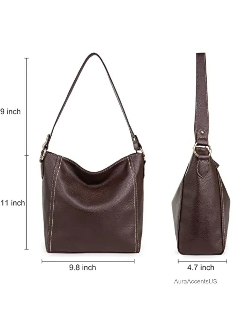 Vegan Leather Hobo Shoulder Bag with Zipper Closure, Multi-Pocket Handbag
